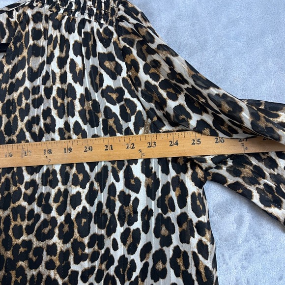 HAVER London Women Leopard Print Smocked Neck Blouse Top Size 1X Gold Metallic - Picture 6 of 11